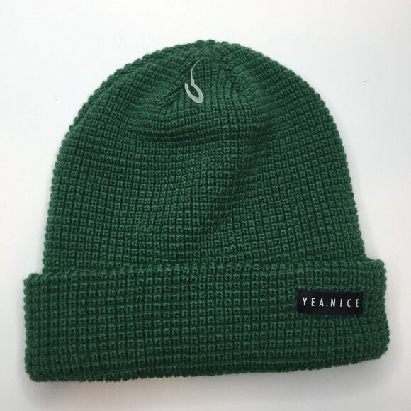 Yea.Nice Beanie Soft Acrylic Forest Green Folded Waffle Weave Beanie Hat Cap - Picture 1 of 3